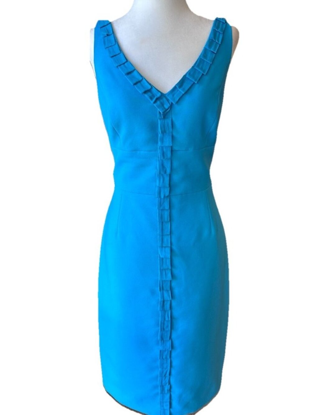 Carmen Marc Valvo Silk Turquoise Sheath Sleeveless Midi Size 10